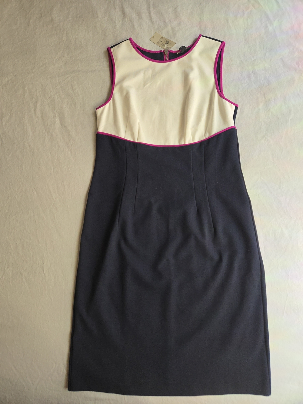 Ann Taylor Colorblocked Navy, White & Pink Trim Midi Sheath Dress CW3